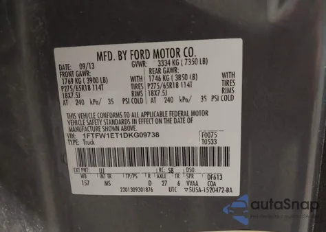 2013 Ford F-150 Xlt z USA, uszkodzony, nr VIN 1FTFW1ET1DKG09738